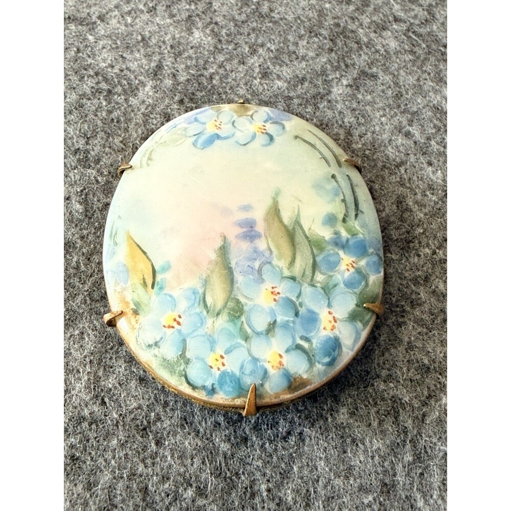 Antique 1930s Porcelain Floral Hand Painted Pin Brooch